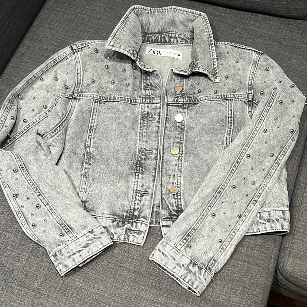 Studded Zara Gray Denim Jacket